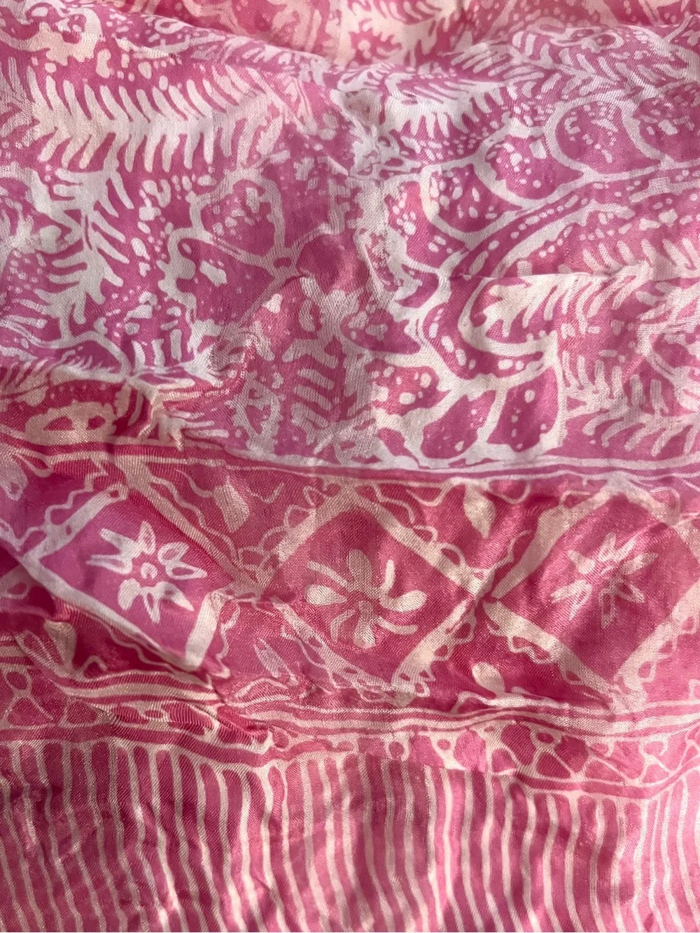 Pink Floral Hand-Batiked Lightweight Silk Women's Scarf
